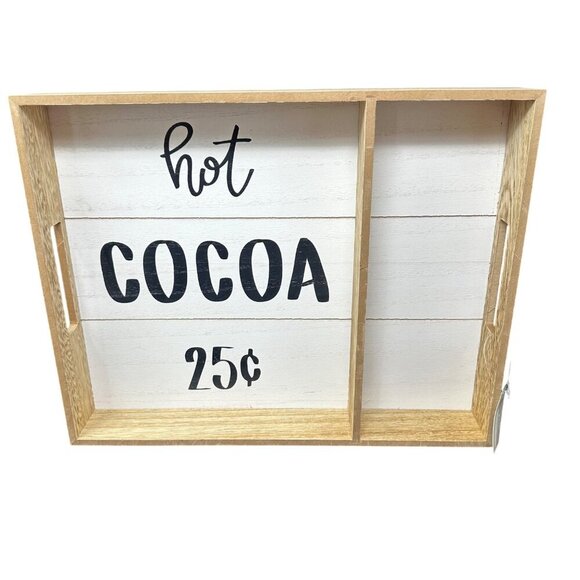 Hot Cocoa Wood Tray Rustic Farmhouse Kitchen Sign 14in Decorative Box Decor - Picture 8 of 16